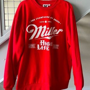 Trendy HOT RED miller beer sweater ❤️‍🔥 Oversized street wear with logo.